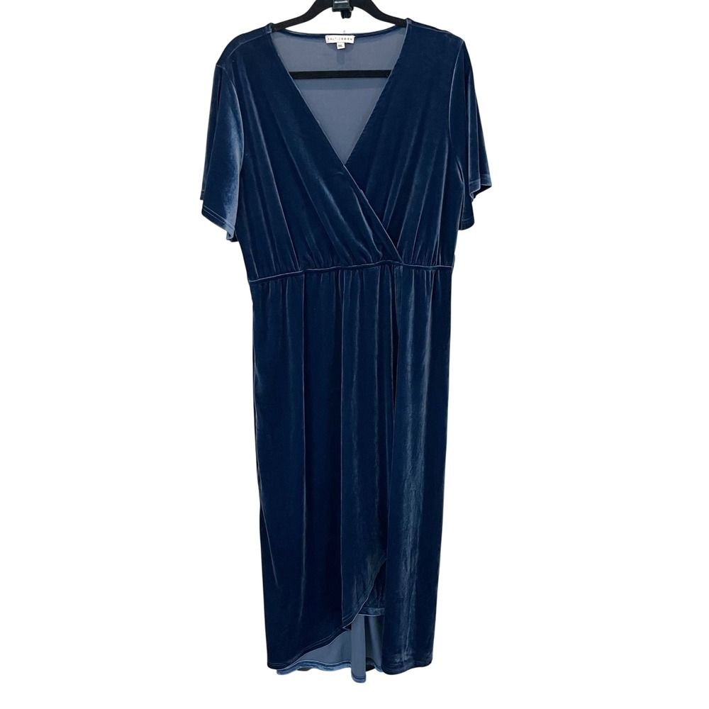 Baltic Born Velvet Wrap Midi Dress Slate Blue Short Sleeve 1XL PSD4232-FL